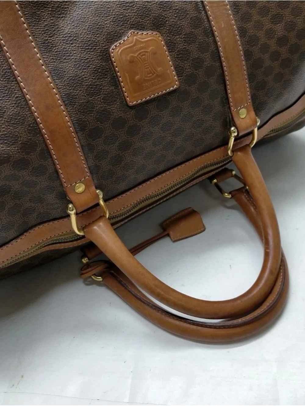 Vintage CELINE Macadam Boston Bag PVC Leather Weekender Travel Bag Ital